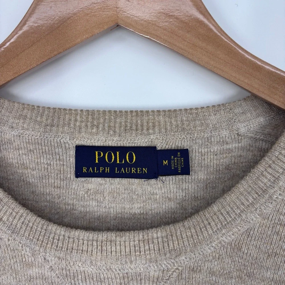 Polo Ralph Lauren Cotton Crewneck Sweater Mens Medium Tan Heather Pony Pullover